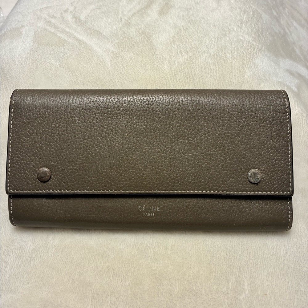 Celine Pebbled Leather Wallet in Taupe